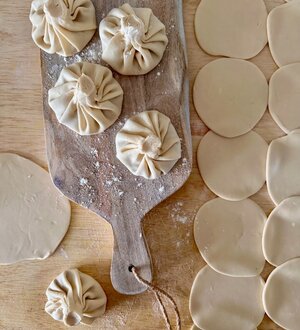 Herb-infused pork khinkali